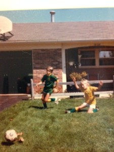 Schooling my brother in the front yard.